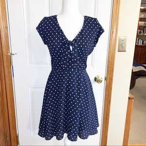 Design Lab Navy Polka Dot Dress, Fit and Flare, M
